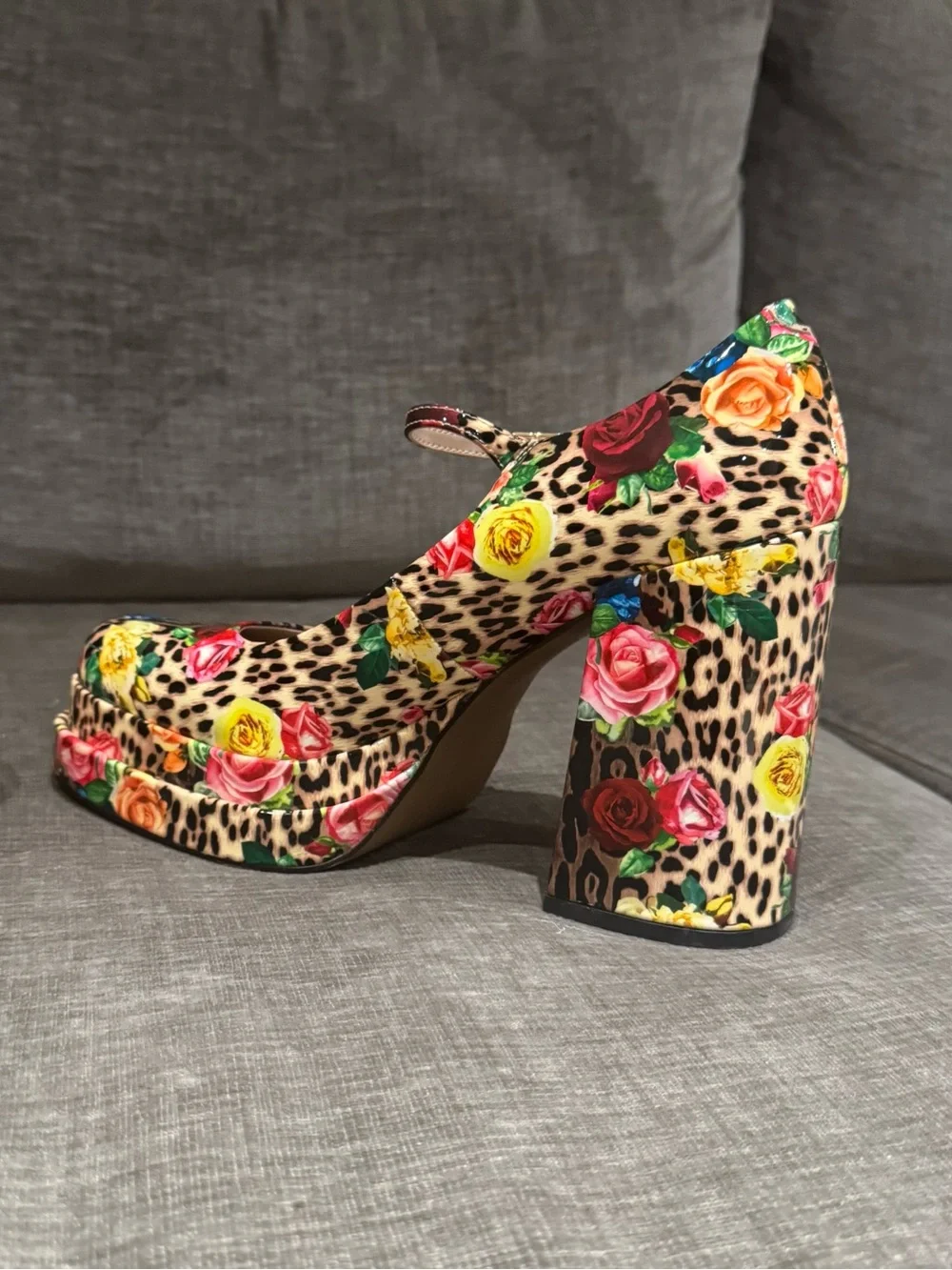 Betsy Johnson Floral Leopard Print Mary Jane Platform Heels - Multicolor